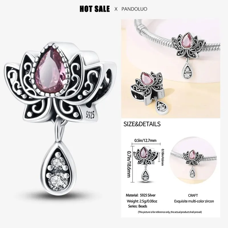2024 Original New in Romantic Retro Classic Series Lotus Charm Beads Fits Pandach Bracelet Women 925 Silver Pendant Bead Jewelry - Image 60