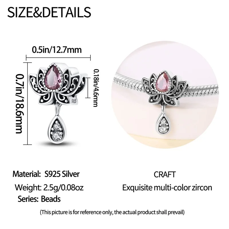 2024 Original New in Romantic Retro Classic Series Lotus Charm Beads Fits Pandach Bracelet Women 925 Silver Pendant Bead Jewelry - Image 8