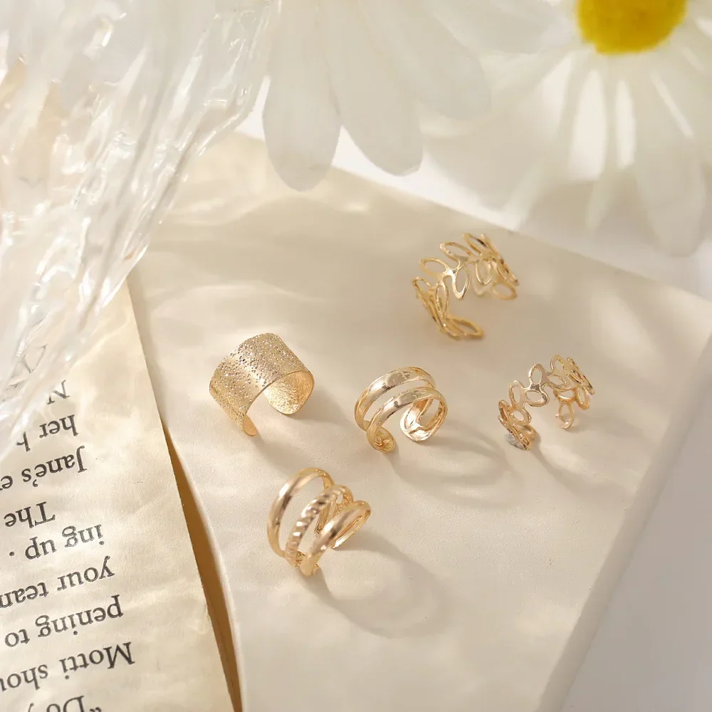 5pcs;Silver Color Leaves Clip Earrings for Women Men Creative Simple C Ear Cuff Non-Piercing Ear Ear Clip Set Trend Jewelry Gift - Image 13