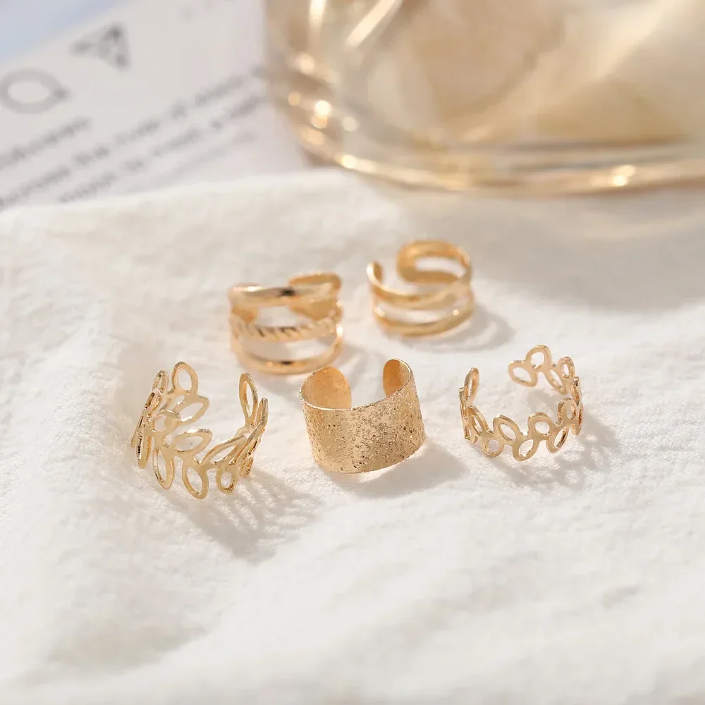 5pcs;Silver Color Leaves Clip Earrings for Women Men Creative Simple C Ear Cuff Non-Piercing Ear Ear Clip Set Trend Jewelry Gift - Image 20