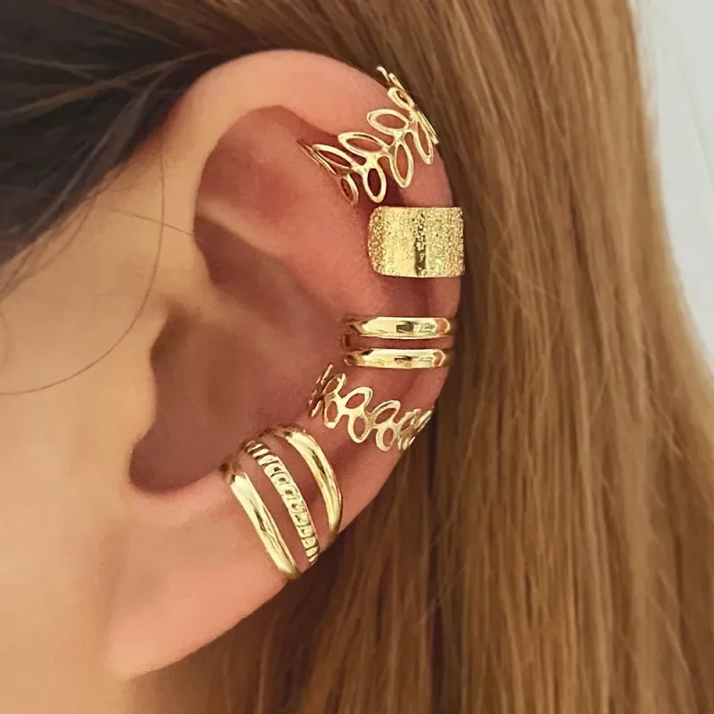 5pcs;Silver Color Leaves Clip Earrings for Women Men Creative Simple C Ear Cuff Non-Piercing Ear Ear Clip Set Trend Jewelry Gift - Image 21