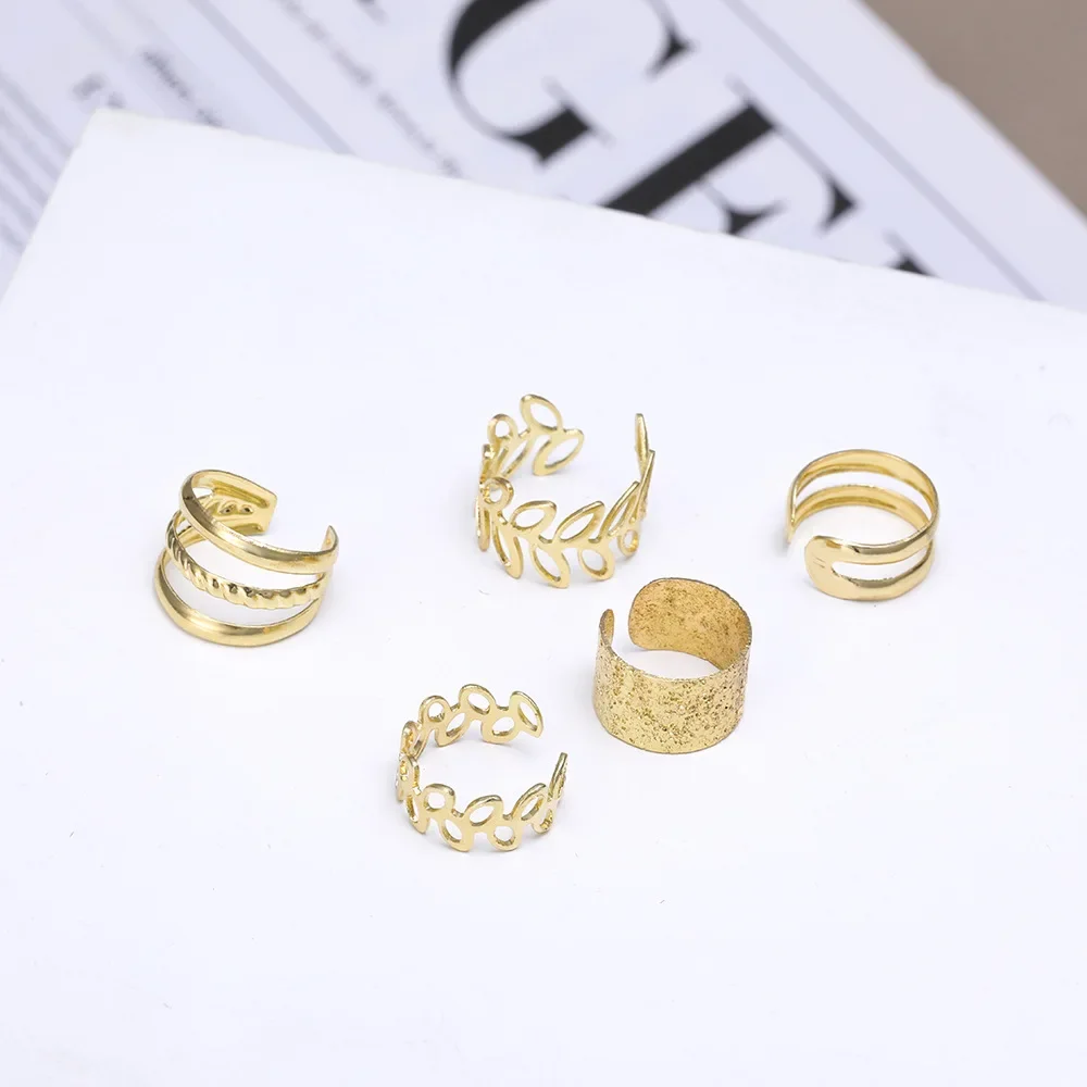 5pcs;Silver Color Leaves Clip Earrings for Women Men Creative Simple C Ear Cuff Non-Piercing Ear Ear Clip Set Trend Jewelry Gift - Image 23