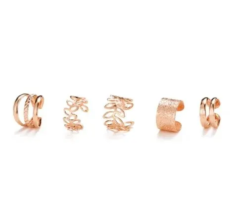 5pcs;Silver Color Leaves Clip Earrings for Women Men Creative Simple C Ear Cuff Non-Piercing Ear Ear Clip Set Trend Jewelry Gift - Image 29