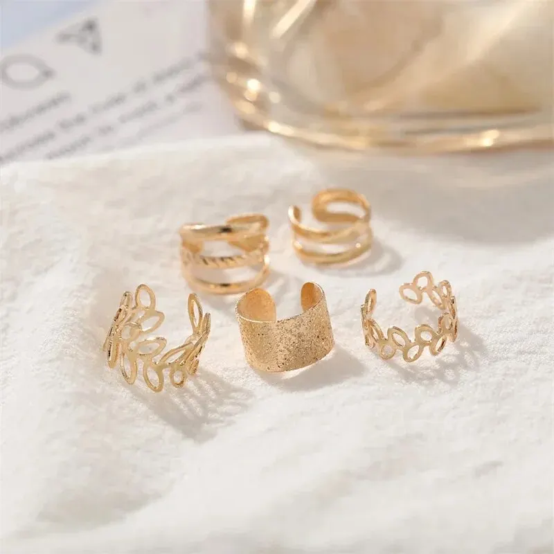 5pcs;Silver Color Leaves Clip Earrings for Women Men Creative Simple C Ear Cuff Non-Piercing Ear Ear Clip Set Trend Jewelry Gift - Image 3