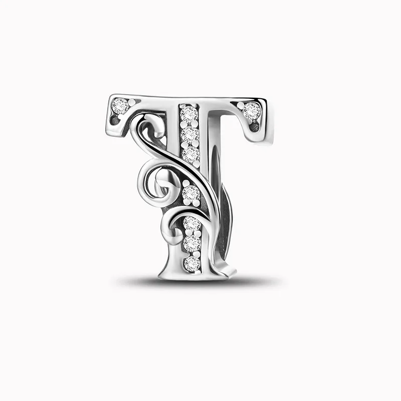 925 Sterling Silver Zircon Simple Vine 26 Letters Pendants Bead Fit Diy Bracelet Necklace Making Gift Of High Quality Jewelry - Image 18