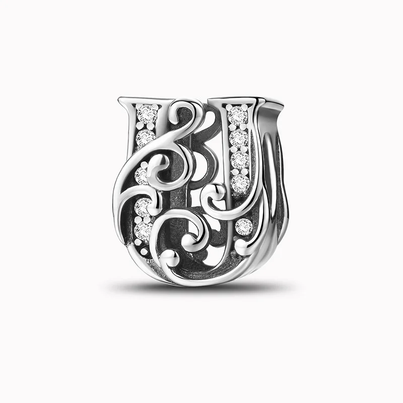 925 Sterling Silver Zircon Simple Vine 26 Letters Pendants Bead Fit Diy Bracelet Necklace Making Gift Of High Quality Jewelry - Image 19