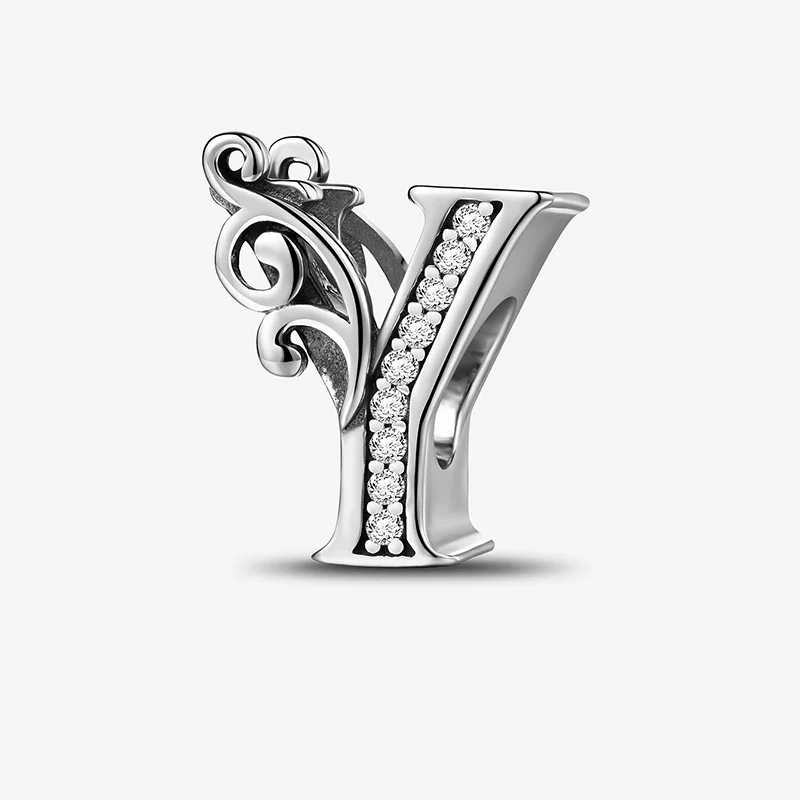925 Sterling Silver Zircon Simple Vine 26 Letters Pendants Bead Fit Diy Bracelet Necklace Making Gift Of High Quality Jewelry - Image 27