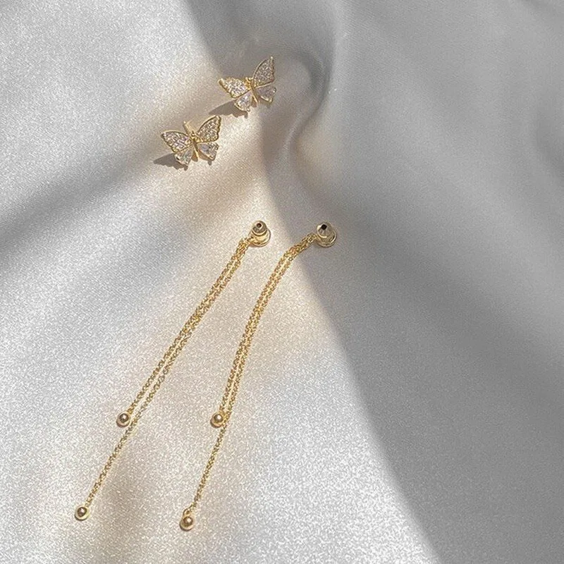 Exquisite Butterfly Long Tassel Earrings Two Ways To Wear Rhinestone Drop Earings For Women Party Wedding Jewelry Girls Gifts - Image 4