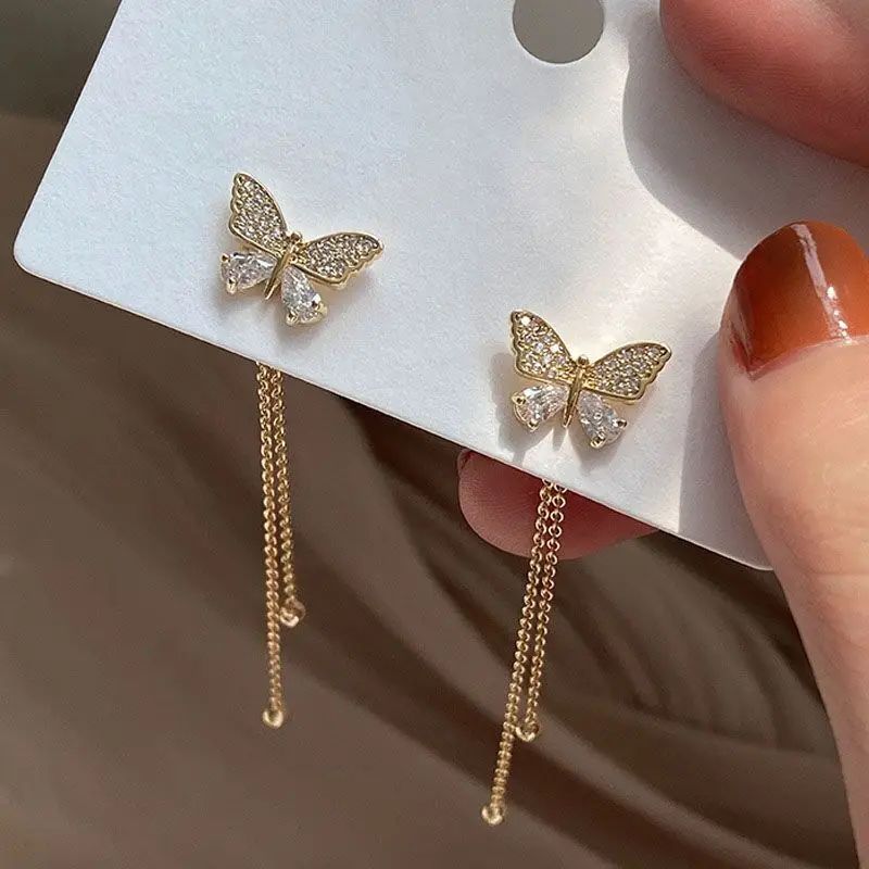 Exquisite Butterfly Long Tassel Earrings Two Ways To Wear Rhinestone Drop Earings For Women Party Wedding Jewelry Girls Gifts - Image 8