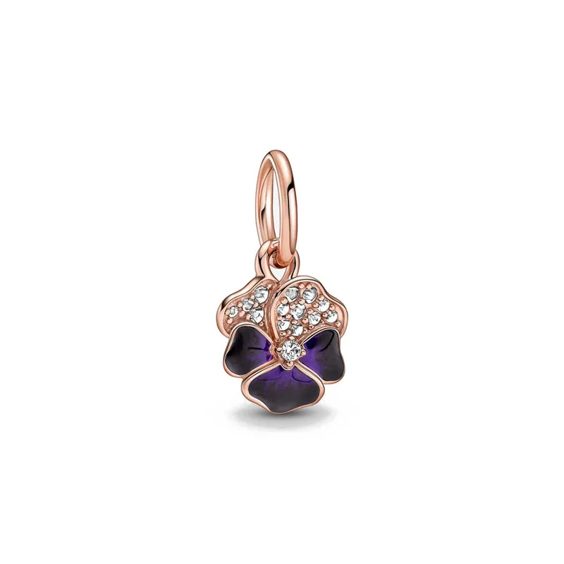New 2023 Fashion Pink Pansy Flower Pendant Bead 925 Sterling Silver Plated Fit Necklace Keychain Charm DIY Jewelry Bracelet - Image 24