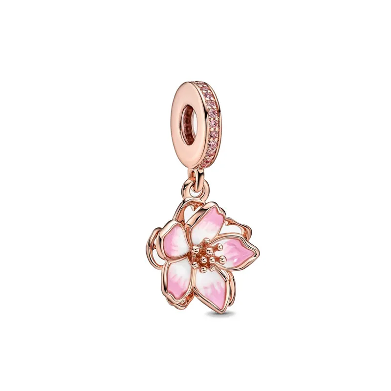 New 2023 Fashion Pink Pansy Flower Pendant Bead 925 Sterling Silver Plated Fit Necklace Keychain Charm DIY Jewelry Bracelet - Image 28