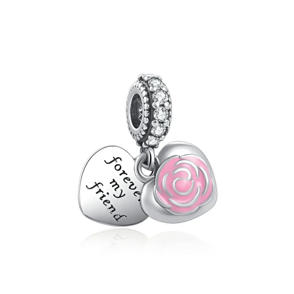 New 2023 Fashion Pink Pansy Flower Pendant Bead 925 Sterling Silver Plated Fit Necklace Keychain Charm DIY Jewelry Bracelet - Image 42