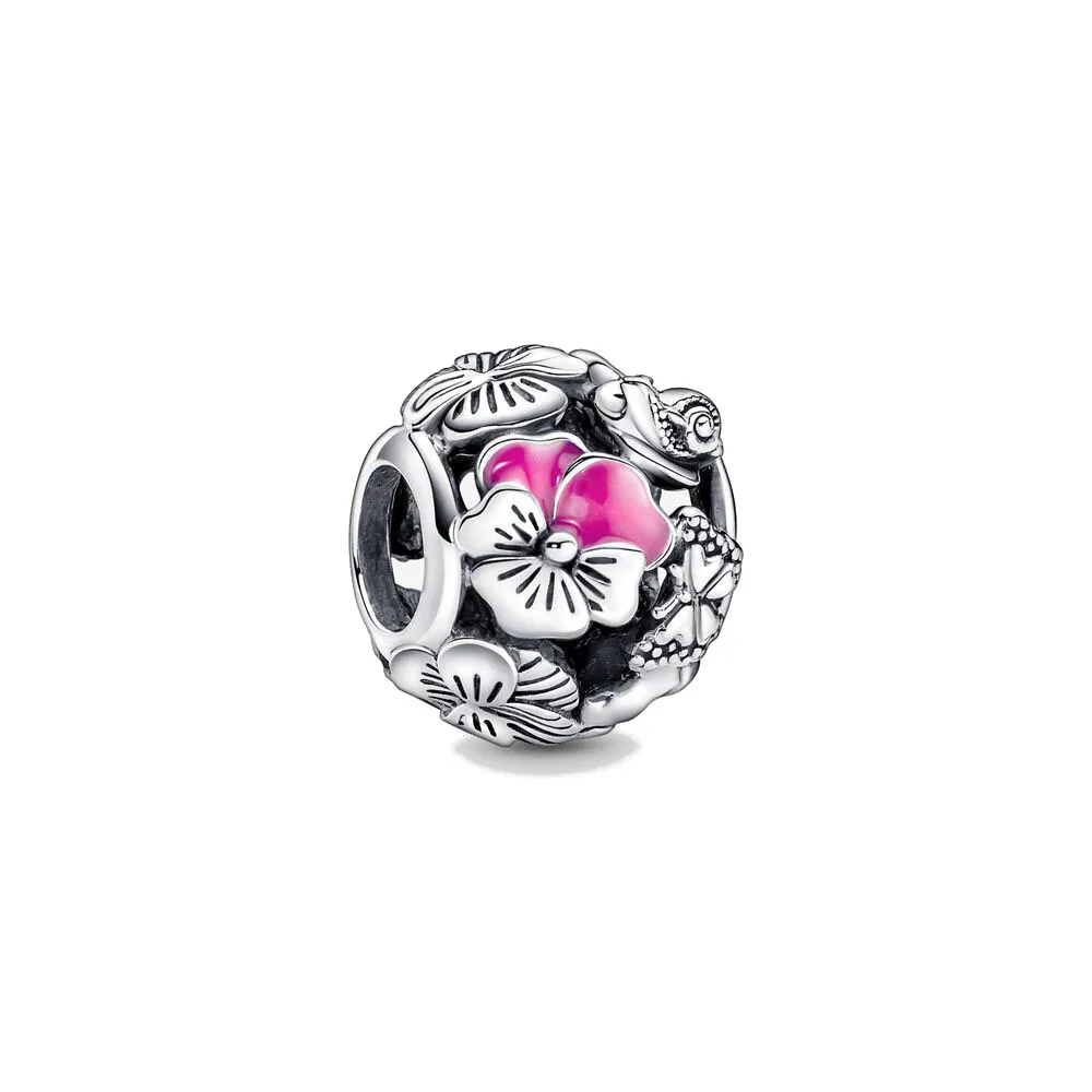 New 2023 Fashion Pink Pansy Flower Pendant Bead 925 Sterling Silver Plated Fit Necklace Keychain Charm DIY Jewelry Bracelet - Image 76