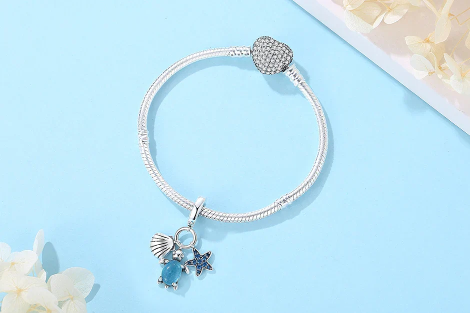 Original 925 Sterling Silver Charms Love Heart Turtle Murano Glass Pendant Beads Fit Pan Bracelet Necklace Jewelry For Women - Image 10