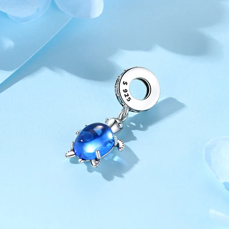 Original 925 Sterling Silver Charms Love Heart Turtle Murano Glass Pendant Beads Fit Pan Bracelet Necklace Jewelry For Women - Image 3