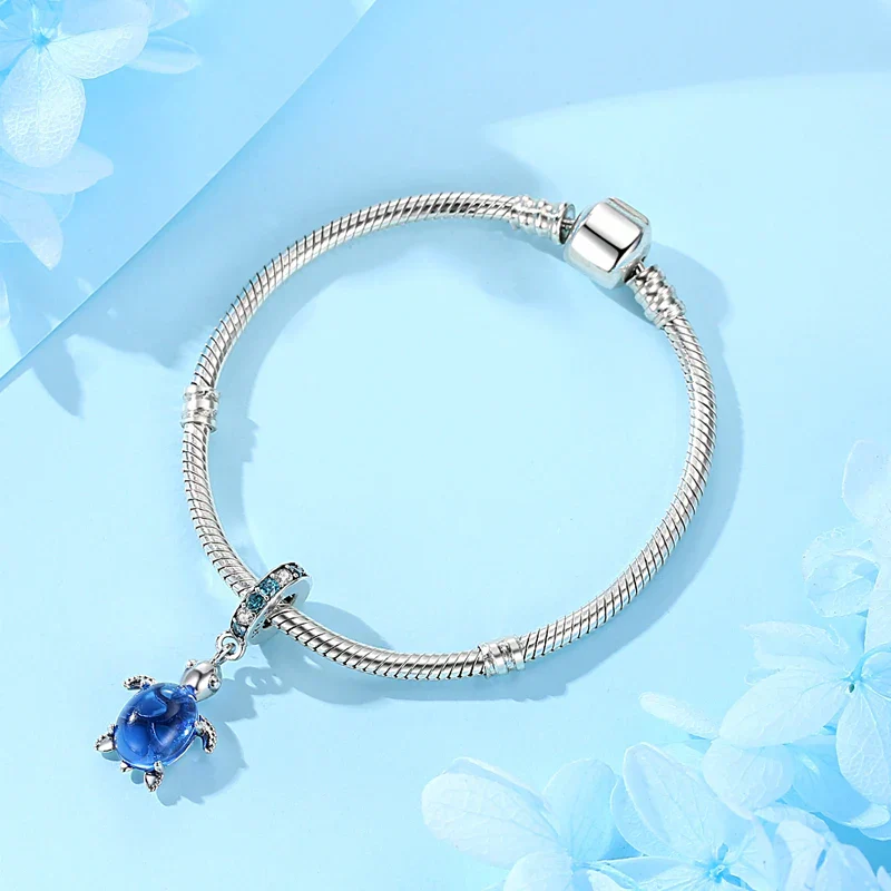 Original 925 Sterling Silver Charms Love Heart Turtle Murano Glass Pendant Beads Fit Pan Bracelet Necklace Jewelry For Women - Image 4