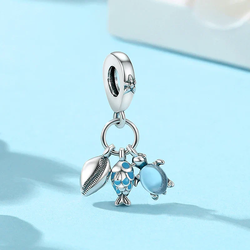 Original 925 Sterling Silver Charms Love Heart Turtle Murano Glass Pendant Beads Fit Pan Bracelet Necklace Jewelry For Women - Image 5