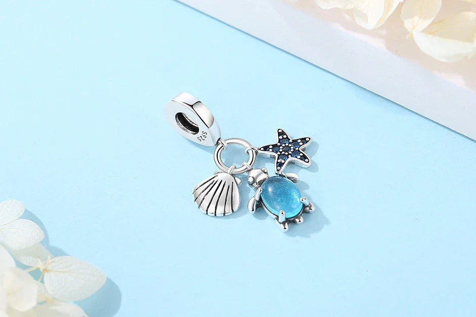 Original 925 Sterling Silver Charms Love Heart Turtle Murano Glass Pendant Beads Fit Pan Bracelet Necklace Jewelry For Women - Image 9